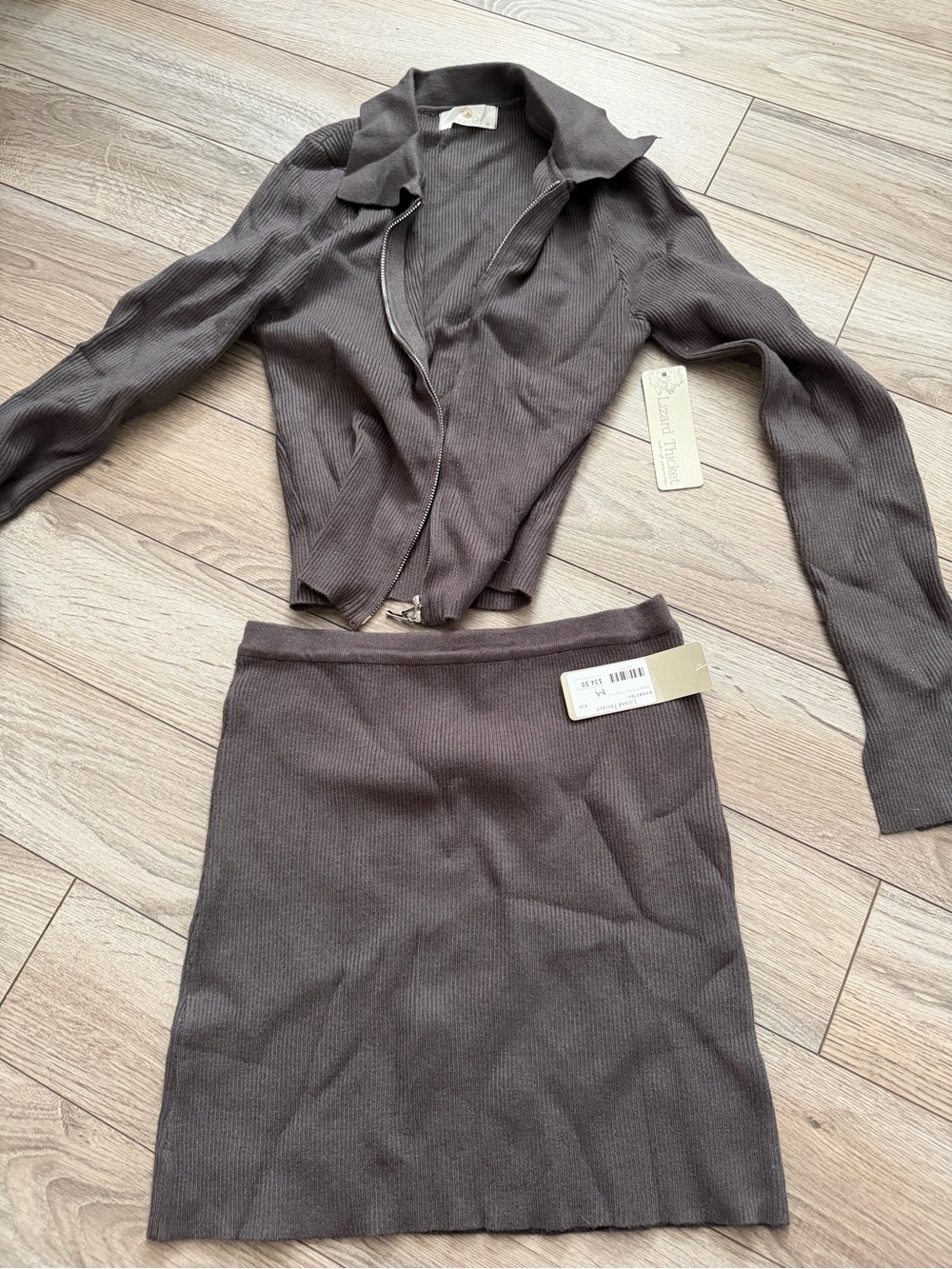 Lizard Thicket Brown Ribbed Knit Mini Skirt - Chocolate Tone